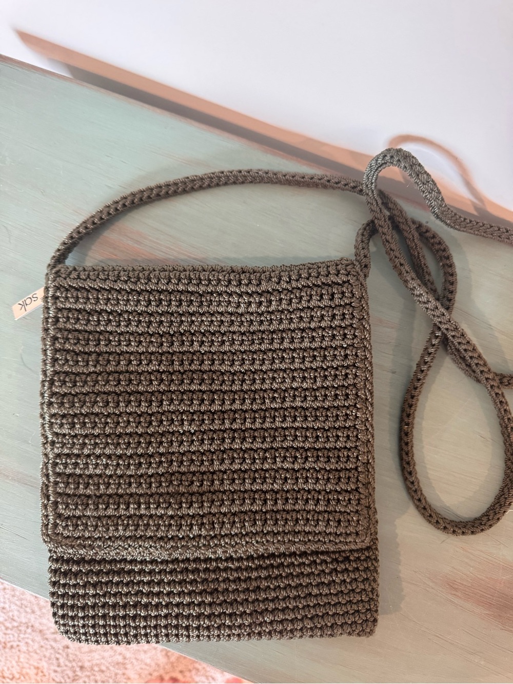 The Sak Olive Green Crochet Crossbody Bag